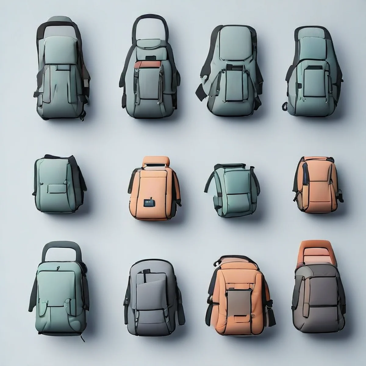 A top-down view showing a variety of backpack sizes and styles for different uses.
