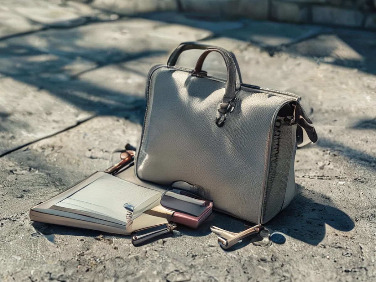 Secondary scene of a bag placed alongside daily items to emphasize practicality