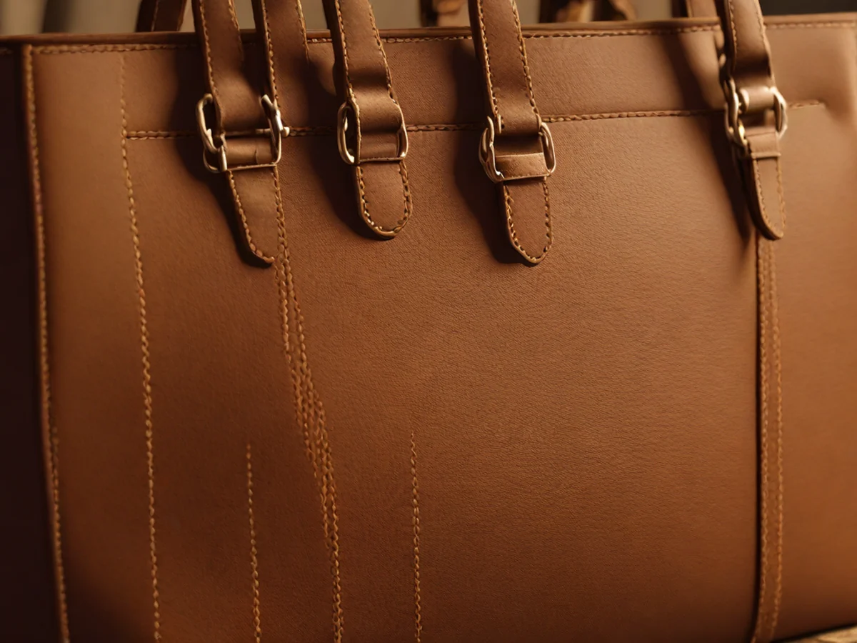 Close-up details of a premium leather tote bag showcasing durability and quality
