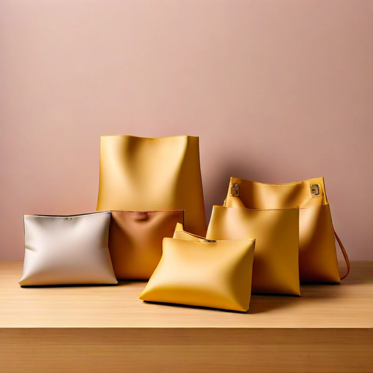 Diverse dimensioni di borse minimaliste disposte ordinatamente